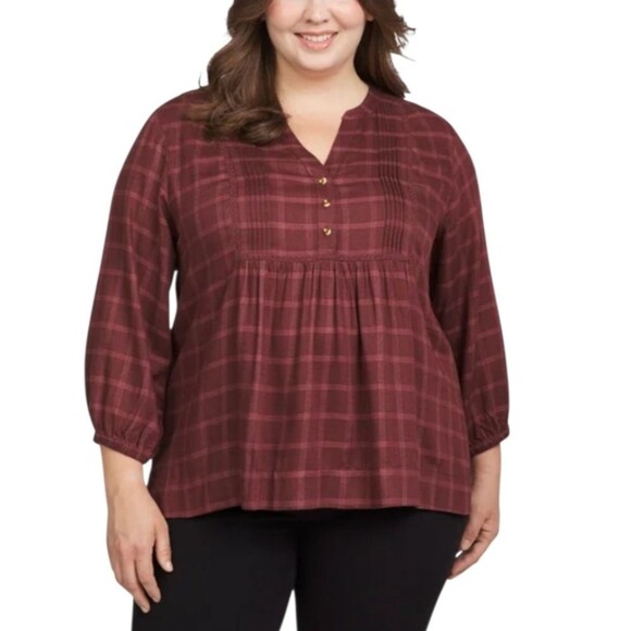 Wrangler Tops - Wrangler Women's Blouses/ Shirt Long Sleeve Burgundy Red V-Neck Size XL